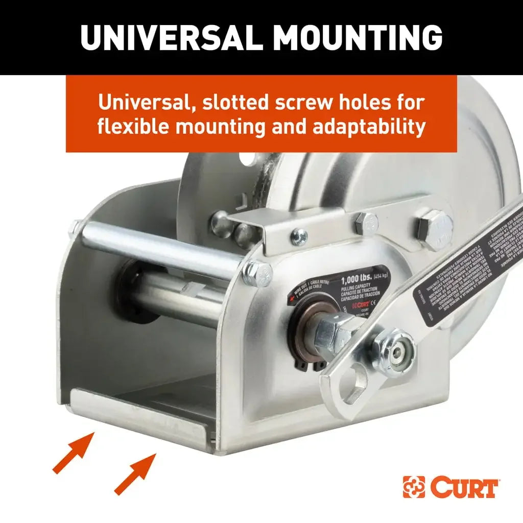 CURT 29610 Hand-Crank Brake Winch, 1,000 lbs, 4.2:1 Gear Ratio, 7" Handle - View 8
