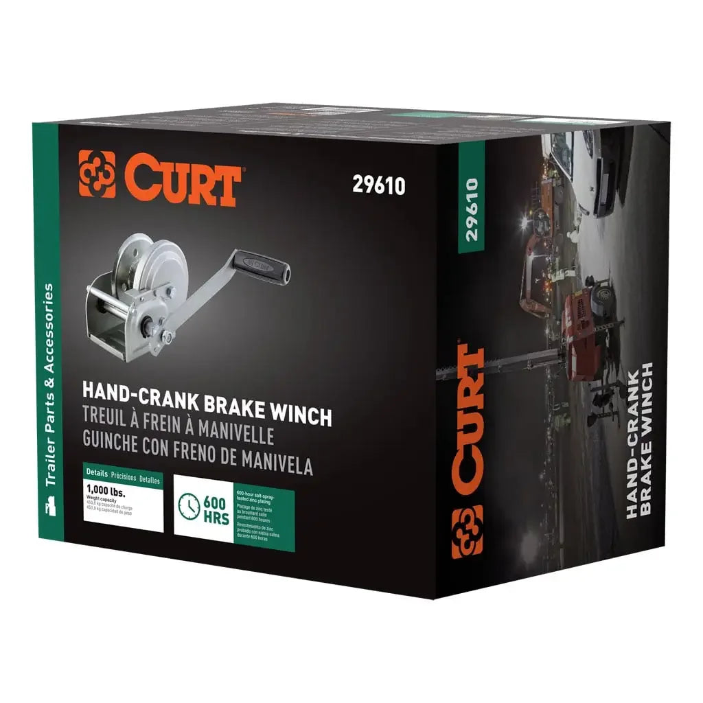 CURT 29610 Hand-Crank Brake Winch, 1,000 lbs, 4.2:1 Gear Ratio, 7" Handle - View 9