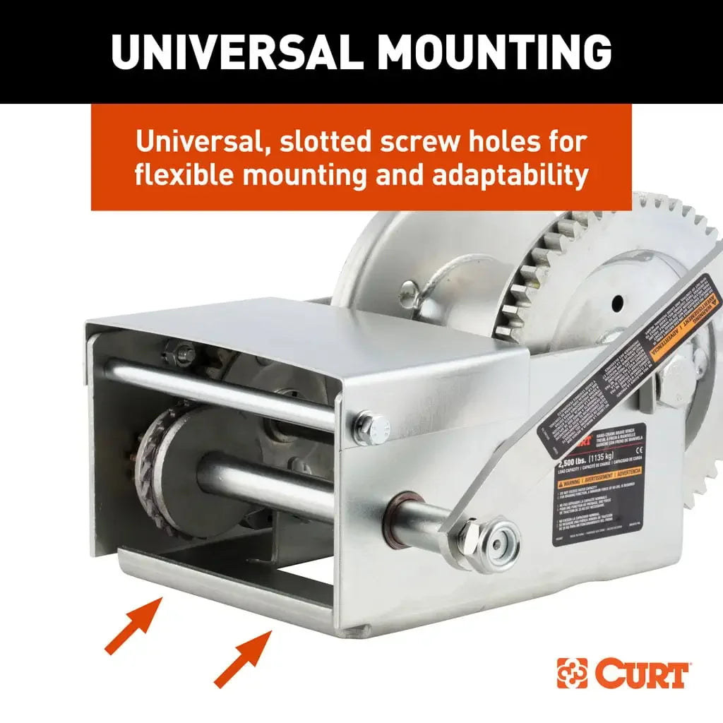 CURT 29625 Hand-Crank Brake Winch, 2,500 lbs, 15.8:1 Gear Ratio, 10.6" Handle - View 8