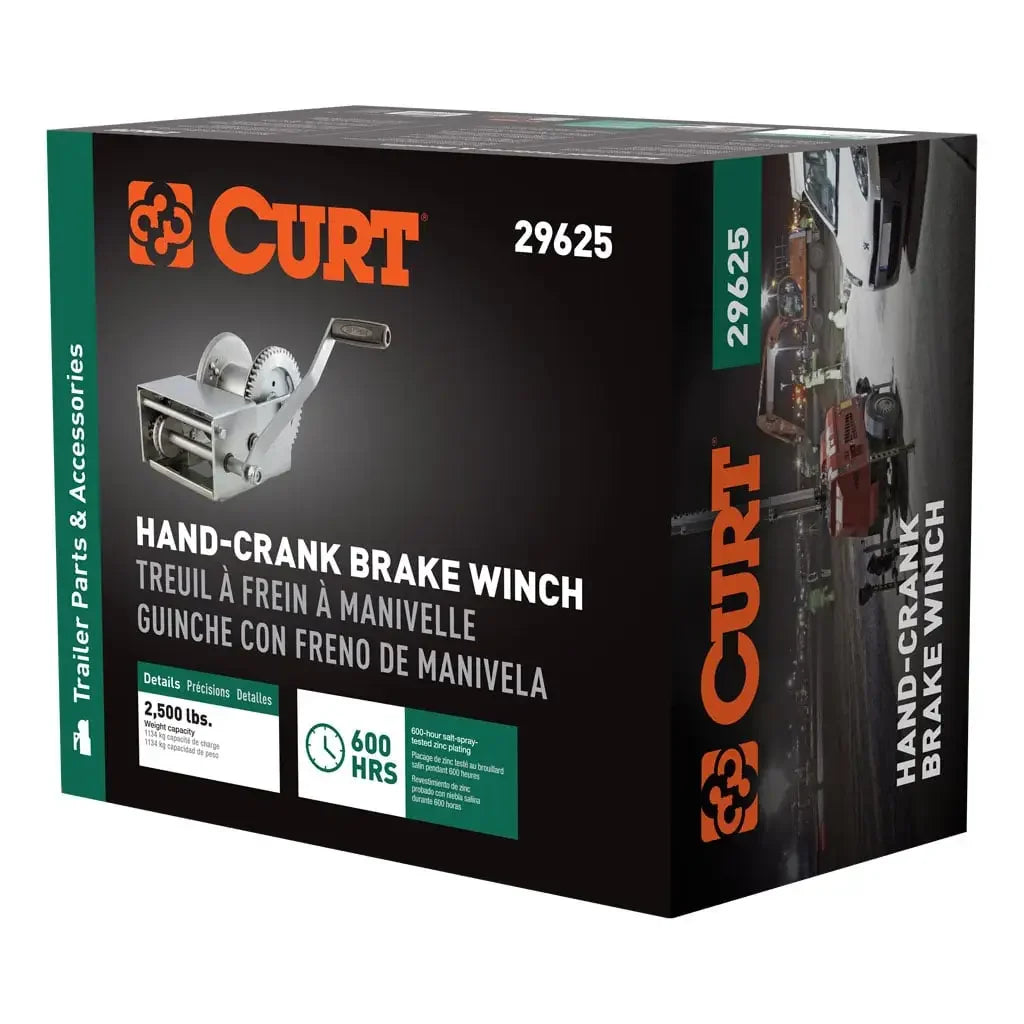 CURT 29625 Hand-Crank Brake Winch, 2,500 lbs, 15.8:1 Gear Ratio, 10.6" Handle - View 9