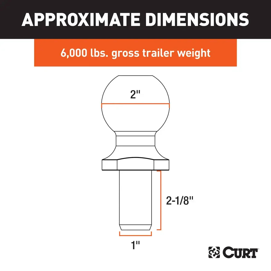 CURT 40004 2" Trailer Ball (1" x 2-1/8" Shank, 6,000 lbs., Chrome) - View 2