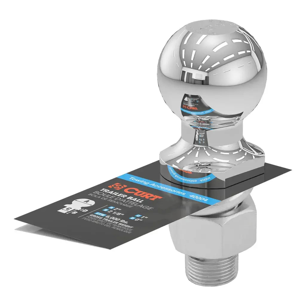 CURT 40004 2" Trailer Ball (1" x 2-1/8" Shank, 6,000 lbs., Chrome) - View 4
