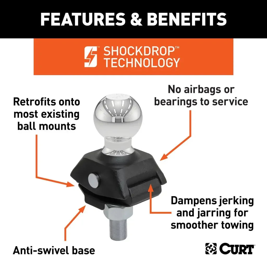 CURT 40246 RockerBall 2" Cushion Hitch Trailer Ball (3/4" Shank, 3,500 lbs, Packaged) - View 3