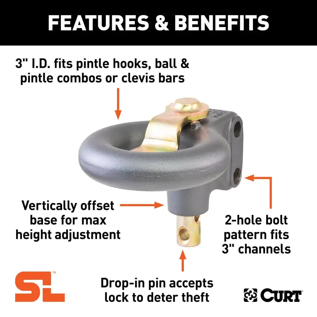 CURT 48625 SecureLatch Channel-Style Lunette Ring (25,000 lbs, 3" ID) - View 3