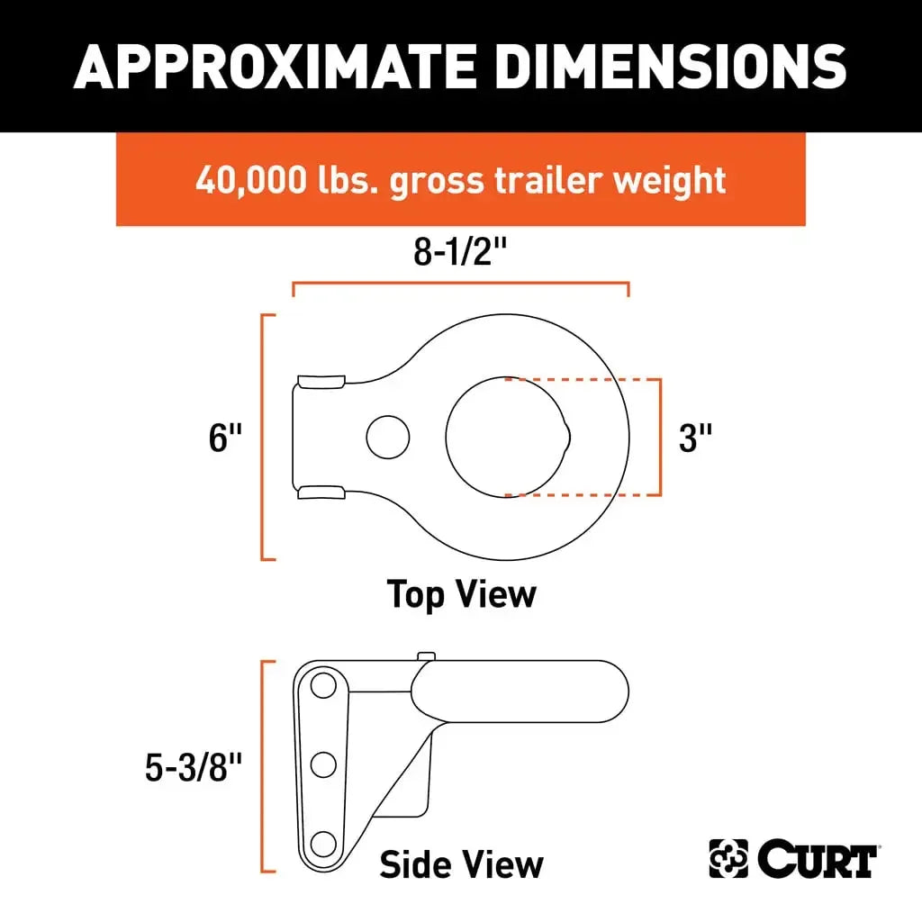 CURT 48626 SecureLatch Channel-Style Lunette Ring (40,000 lbs., 3" ID) - View 2