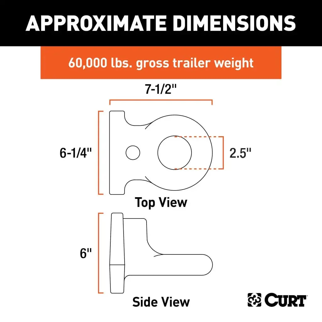 CURT 48661 SecureLatch Flush-Mount Lunette Ring (60,000 lbs, 2-1/2" ID) - View 2