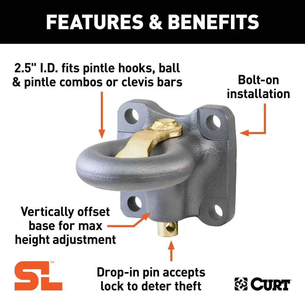 CURT 48661 SecureLatch Flush-Mount Lunette Ring (60,000 lbs, 2-1/2" ID) - View 3