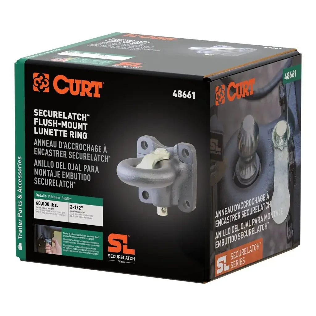 CURT 48661 SecureLatch Flush-Mount Lunette Ring (60,000 lbs, 2-1/2" ID) - View 7
