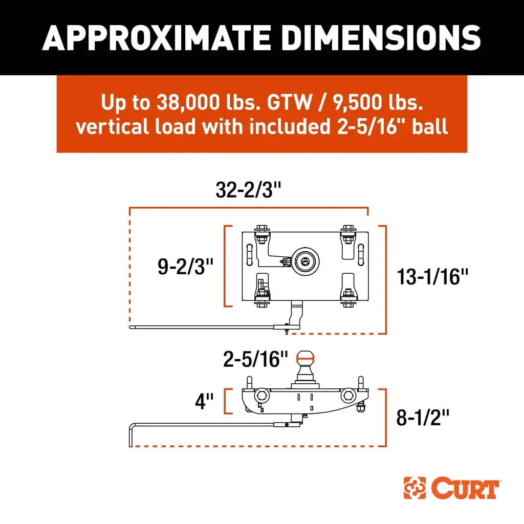 CURT 60705 PowerHaul Double Lock Gooseneck Hitch, Fits Sect Ram 2500, 3500 - View 2