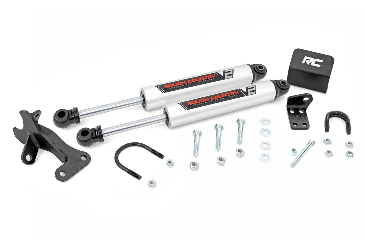 Rough Country 8749670 V2 Steering Stabilizer | Dual | 4 Inch Lift | Jeep Grand Cherokee WJ (99-04) - Image 1
