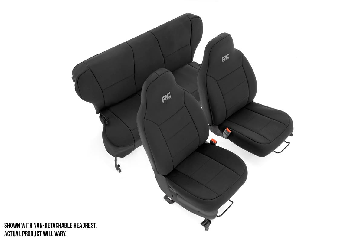 Rough Country 91023 Seat Covers | Detachable Headrest FR & RR | Jeep Cherokee XJ 2WD/4WD (97-01) - Image 1