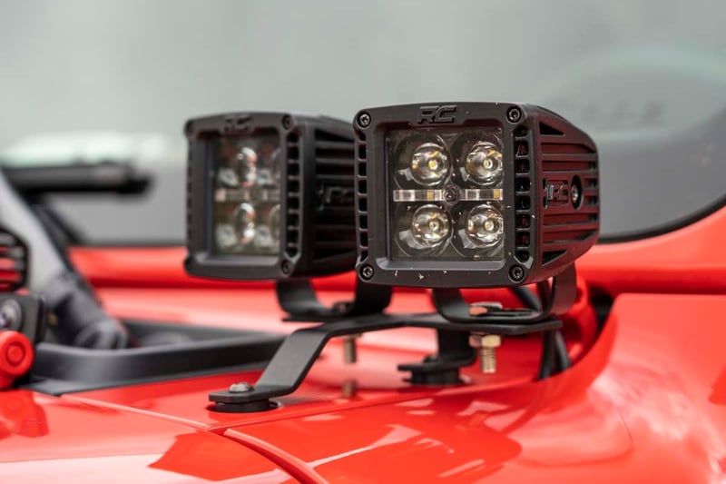 RC LED Light Kit | Quad | Cowl Mount | 2" Black | White DRL | Jeep Gladiator JT/Wrangler JL (18-26) (manufacturer page)
