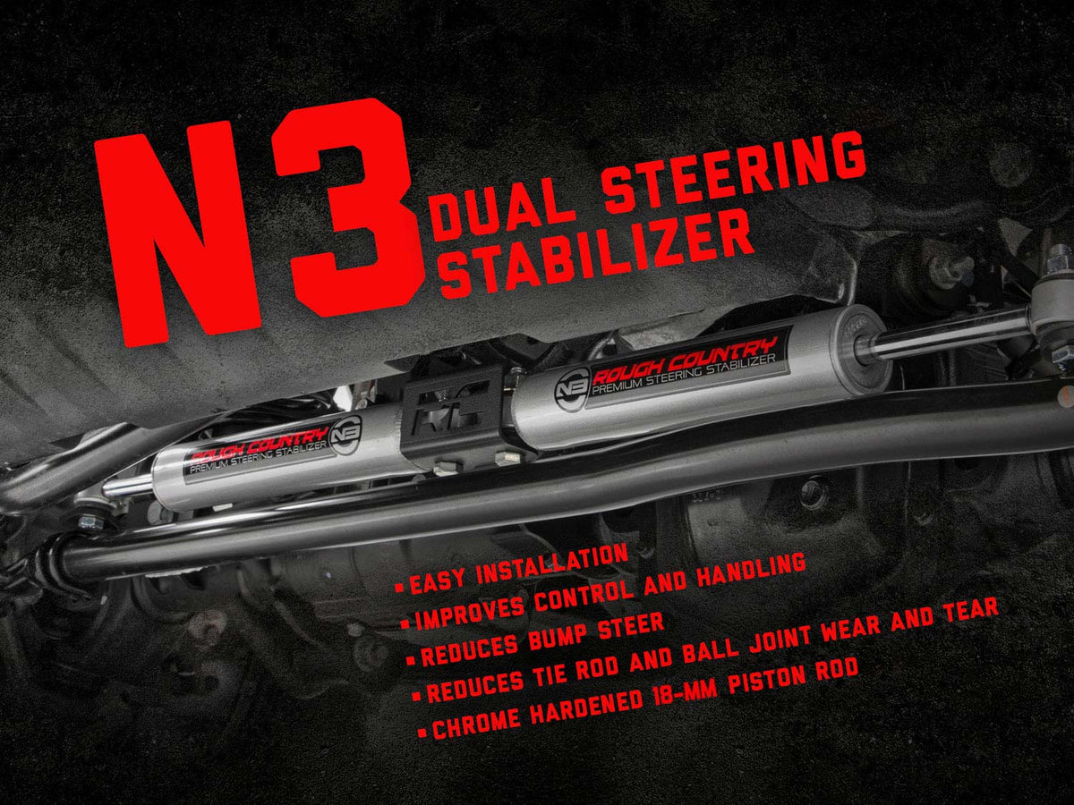 Rough Country 8749530 N3 Steering Stabilizer | Dual | 2-8 Inch Lift | Ram 2500 (03-13)/3500 (11-12) - Image 2
