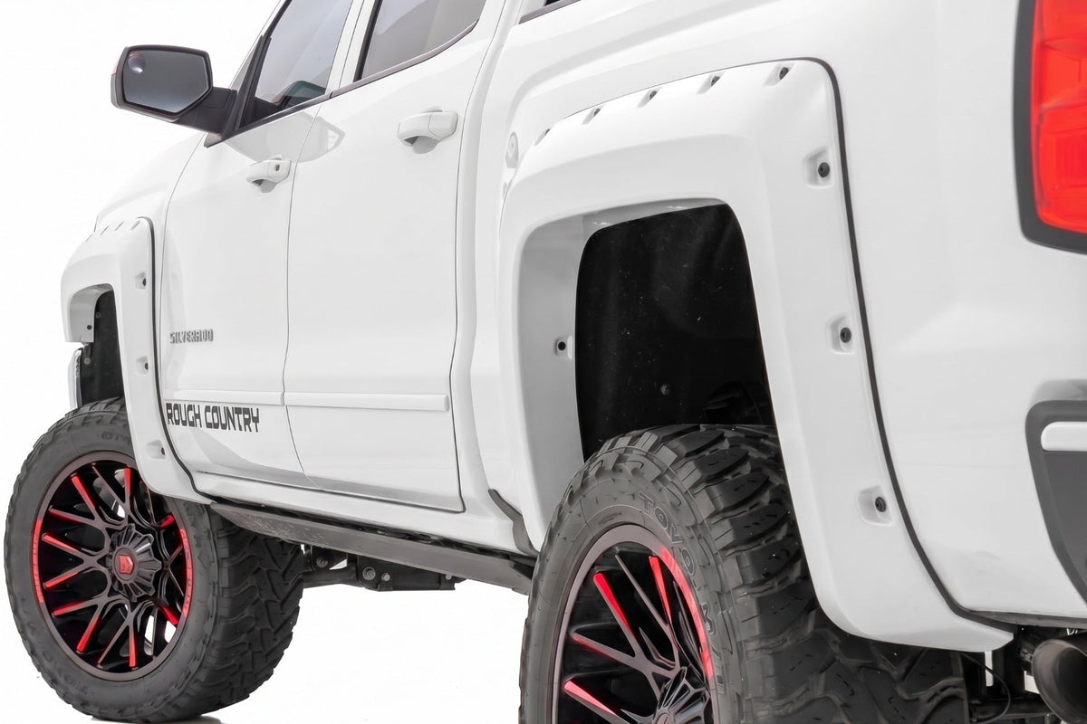 Pocket Fender Flares | 6'7" & 8' Bed | GAZ Summit White | Chevy Silverado 1500 (14-18)/2500HD (15-19) - Fender Flares (Image 1 of 6)