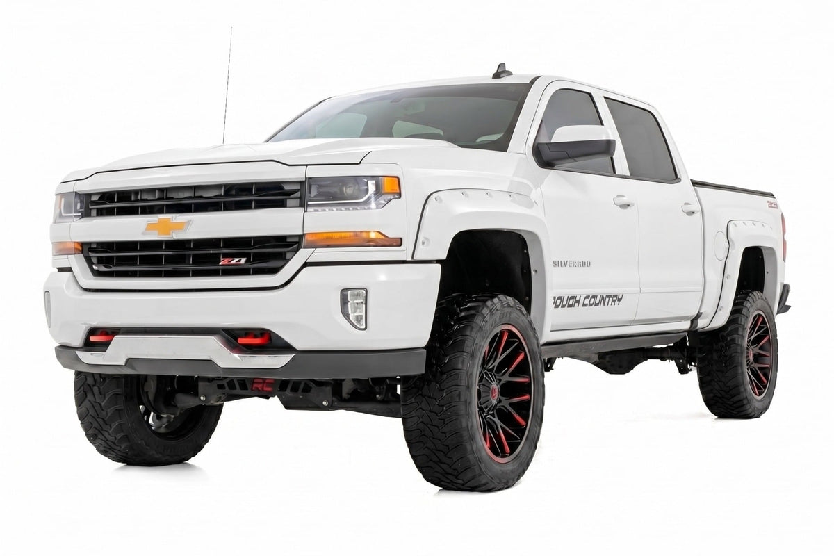 Pocket Fender Flares | 6'7" & 8' Bed | GAZ Summit White | Chevy Silverado 1500 (14-18)/2500HD (15-19) - Fender Flares (Image 2 of 6)