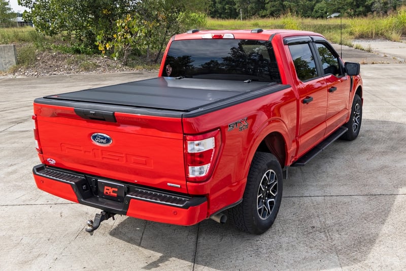 RC Hard Tri-Fold Flip Up Bed Cover | 6'7" Bed | Ford F-150 2WD/4WD (2015-2020) (manufacturer page)