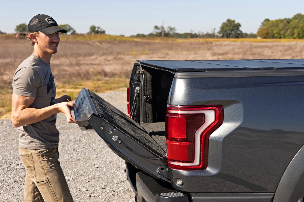 Rough Country 49221550 Hard Tri-Fold Flip Up Bed Cover | 5'7" Bed | Ford F-150 (21-26)/F-150 Lightning (22-26)