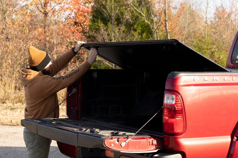 RC Hard Tri-Fold Flip Up Bed Cover | 6'10" Bed | Ford F-250/F-350 Super Duty (99-16) (manufacturer page)