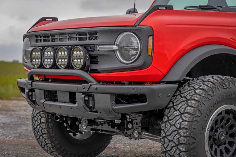 RC Light Bar Mount | 3.5" Round LED (Quad) | Black | Amber DRL | OE Modular Steel | Ford Bronco (21-24) (manufacturer page)