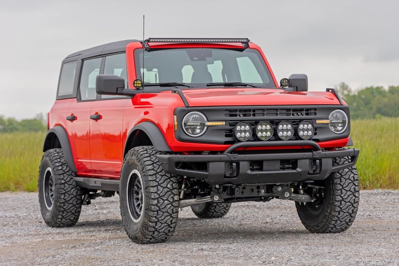 RC Light Bar Mount | 3.5" Round LED (Quad) | Black | Amber DRL | OE Modular Steel | Ford Bronco (21-24) (manufacturer page)