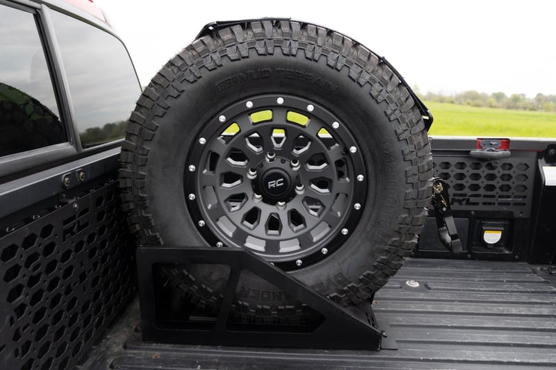 RC Bed Mount Spare Tire Carrier | Universal | Multiple Makes & Models (Chevy/Dodge/Ford/GMC/Ram) (manufacturer page)
