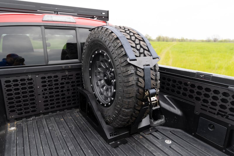 RC Bed Mount Spare Tire Carrier | Universal | Multiple Makes & Models (Chevy/Dodge/Ford/GMC/Ram) (manufacturer page)
