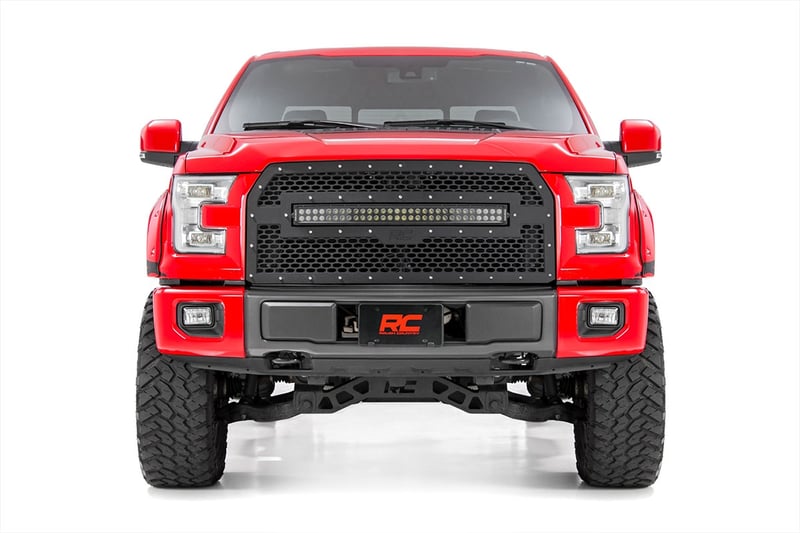 RC Mesh Grille | 30" Dual Row LED | Black | Amber DRL | Ford F-150 (15-17) (manufacturer page)