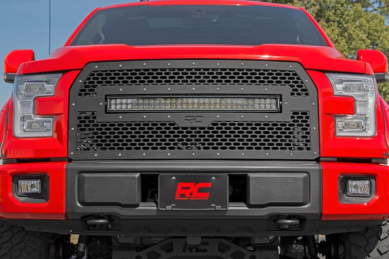 RC Mesh Grille | 30" Dual Row LED | Black | Amber DRL | Ford F-150 (15-17) (manufacturer page)