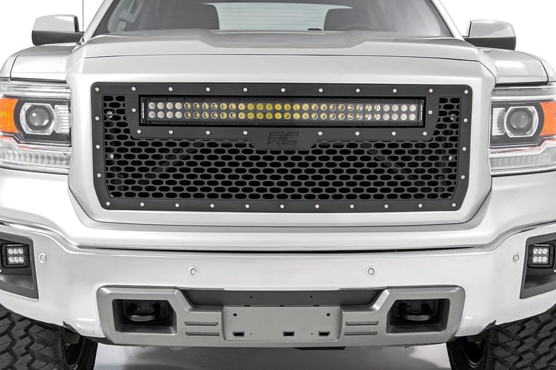 RC Mesh Grille | 30" Dual Row LED | Black | Amber DRL | GMC Sierra 1500 (14-15) (manufacturer page)