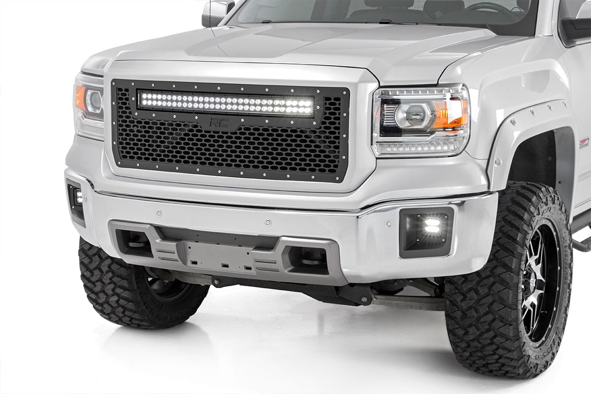 RC Mesh Grille | 30" Dual Row LED | Black | White DRL | GMC Sierra 1500 (14-15) (manufacturer page)