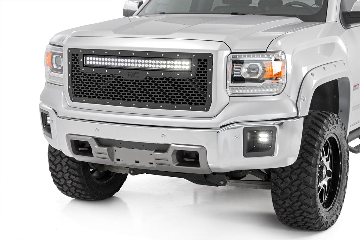 RC Mesh Grille | 30" Dual Row LED | Black | White DRL | GMC Sierra 1500 (14-15) (manufacturer page)