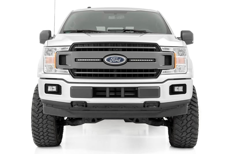 RC LED Light Kit | Grille Mount | 10" Black Slimline Pair | Ford F-150 (18-20) (manufacturer page)
