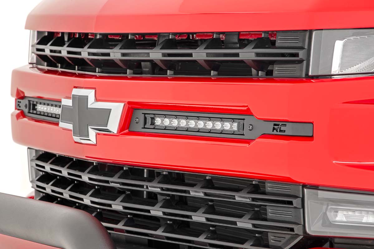 RC LED Light Kit | Grille Mount | 10" Black Slimline Pair | Chevy Silverado 1500 (19-22) (manufacturer page)