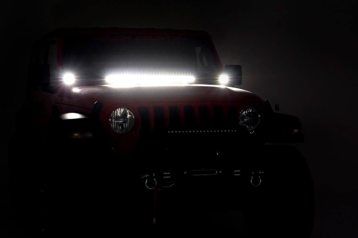 LED Light Kit | Hood Mount | 30" Black Single Row | Jeep Gladiator JT/Wrangler JL (18-26) - Lighting & Acc (Image 5 of 6)