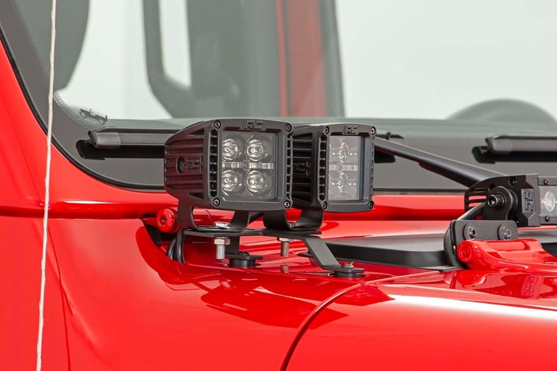 RC LED Light Kit | Quad | Cowl Mount | 2" Black | White DRL | Jeep Gladiator JT/Wrangler JL (18-26) (manufacturer page)
