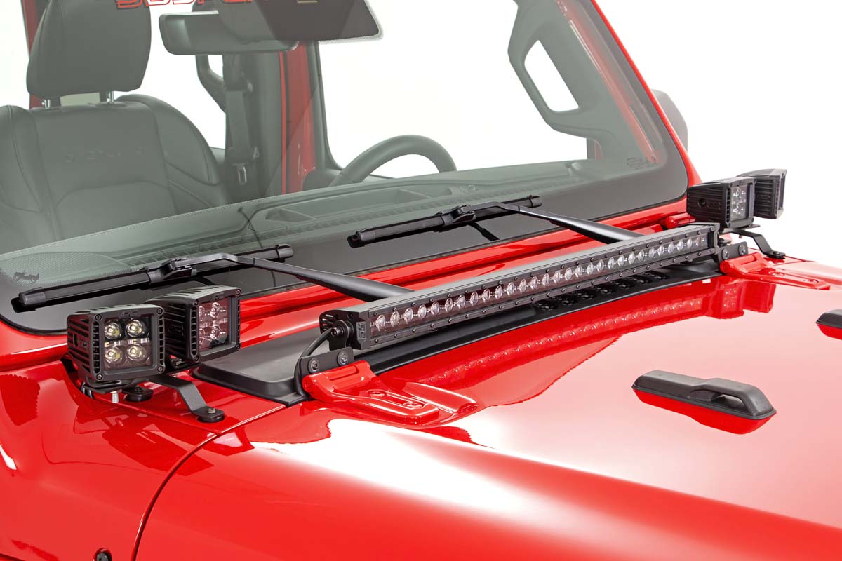 RC LED Light Kit | Quad | Cowl Mount | 2" Black | White DRL | Jeep Gladiator JT/Wrangler JL (18-26) (manufacturer page)