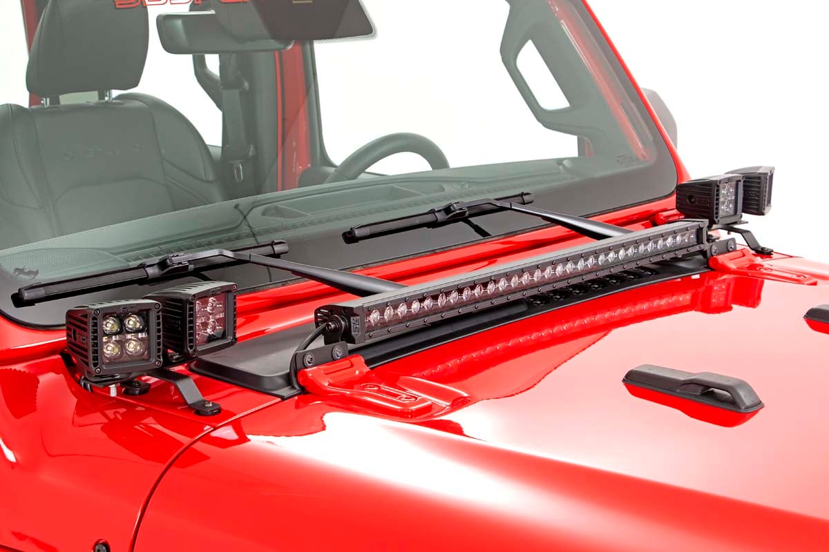 RC LED Light Kit | Quad | Cowl Mount | 2" Black | White DRL | Jeep Gladiator JT/Wrangler JL (18-26) (manufacturer page)