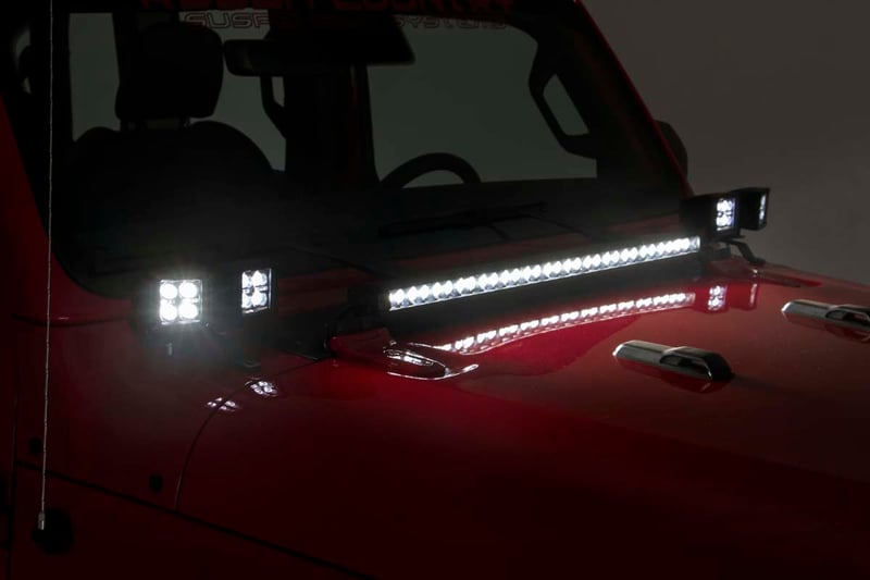 RC LED Light Kit | Quad | Cowl Mount | 2" Black | White DRL | Jeep Gladiator JT/Wrangler JL (18-26) (manufacturer page)