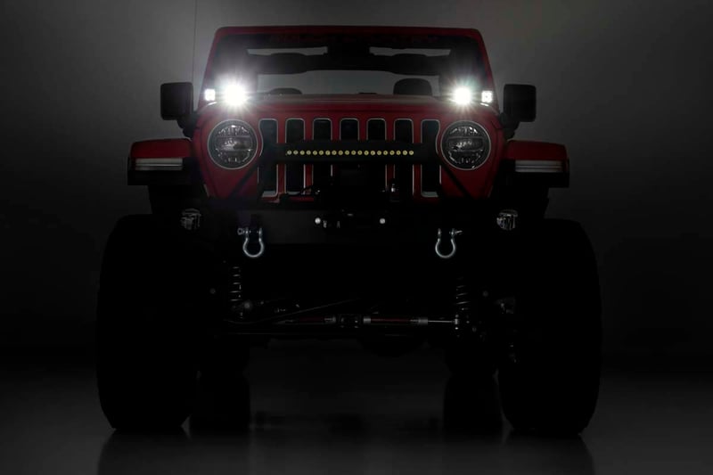 RC LED Light Kit | Quad | Cowl Mount | 2" Black | White DRL | Jeep Gladiator JT/Wrangler JL (18-26) (manufacturer page)