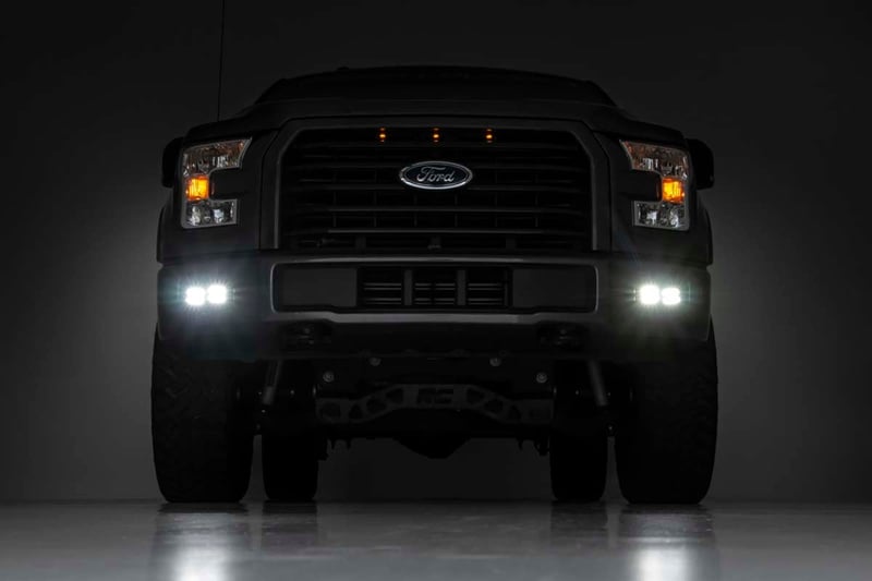 RC LED Light Kit | Fog Mount | Dual 2" Black Pairs | SAE | Ford F-150 (15-17) (manufacturer page)