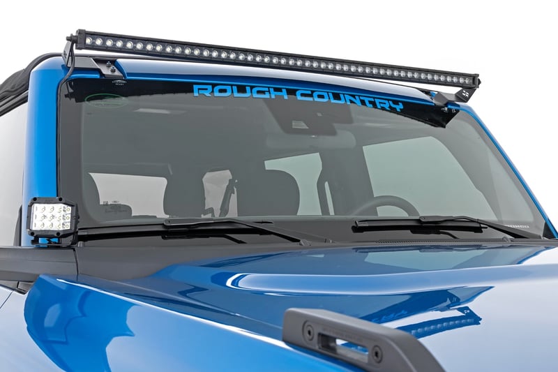 RC LED Light Kit | Upper Windshield | 50" Black Single Row | Ford Bronco (21-26) (manufacturer page)