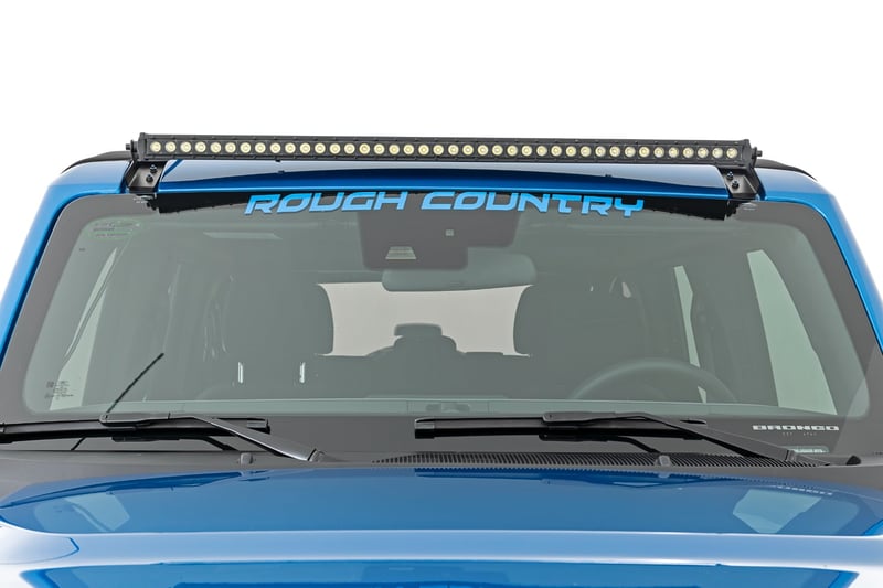 RC LED Light Kit | Upper Windshield | 40" Black Single Row | Ford Bronco (21-26) (manufacturer page)