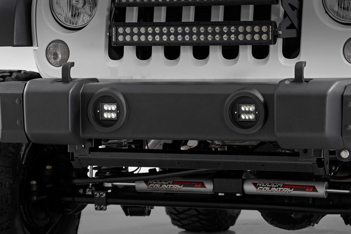 Rough Country 70630 LED Light Kit | Fog Mount | 2" Black Pair | Jeep Wrangler JK/Wrangler Unlimited (10-18) - Image 2