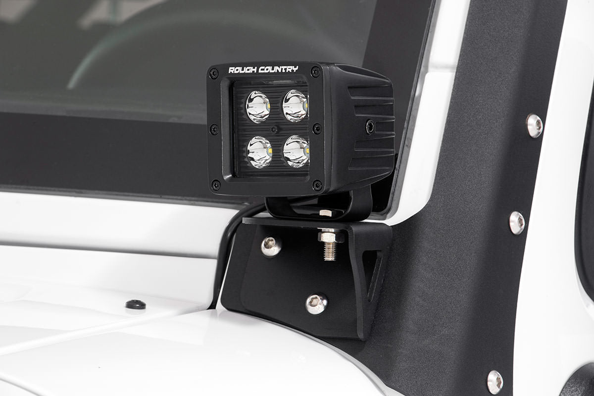 Rough Country 70044 LED Light Mount | Lower Windshield | Pod | Jeep Wrangler JK/Wrangler Unlimited (07-18) - Image 1