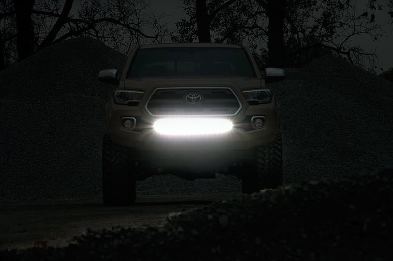 RC LED Light Kit | Lower Grille Mount | 30" Black Single Row | White DRL | Toyota Tacoma (16-23) (manufacturer page)