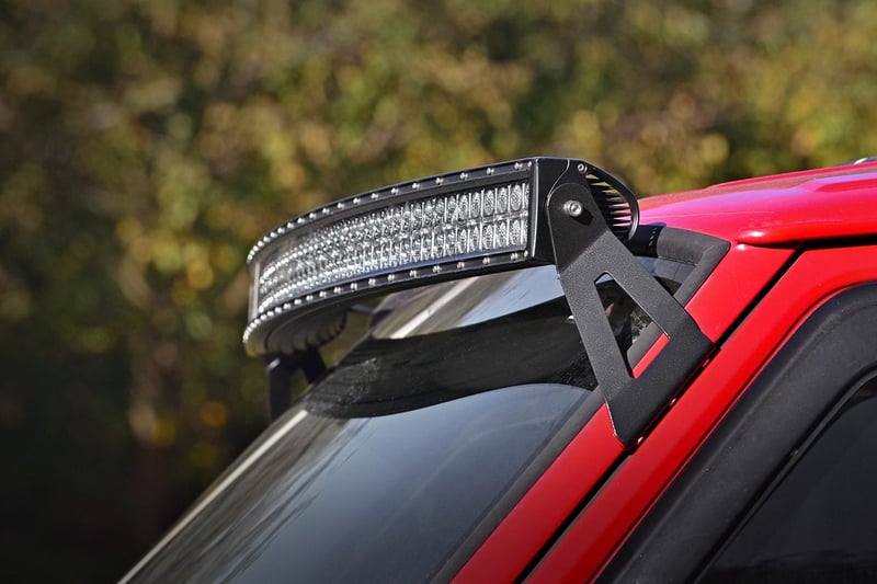 RC LED Light Kit | Windshield Mount | 50" BLK Dual Row | White DRL | Jeep Cherokee XJ (84-01) (manufacturer page)