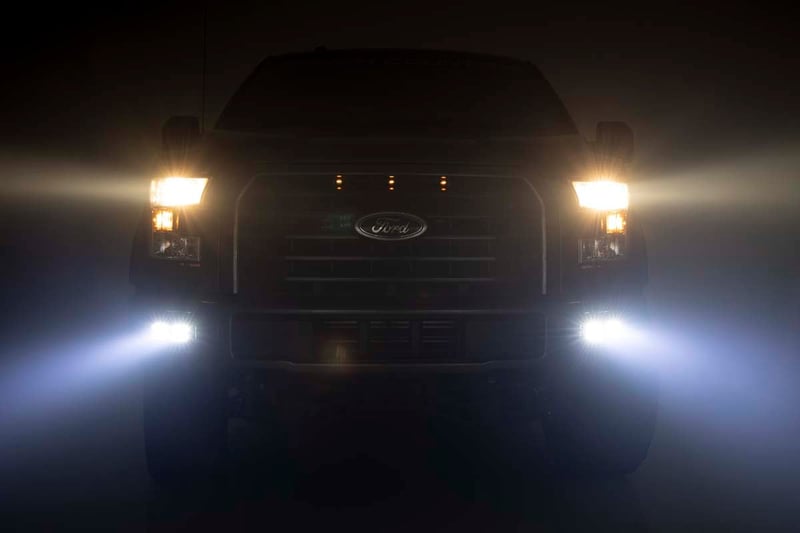 RC LED Light Kit | Fog Mount | Dual 2" Black Pairs | SAE | Ford F-150 (15-17) (manufacturer page)