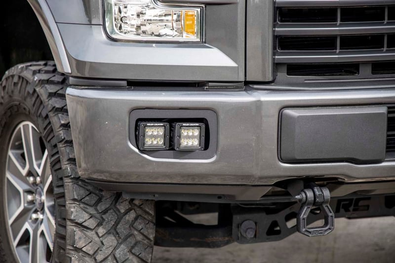 RC LED Light Kit | Fog Mount | Dual 2" Black Pairs | SAE | Ford F-150 (15-17) (manufacturer page)