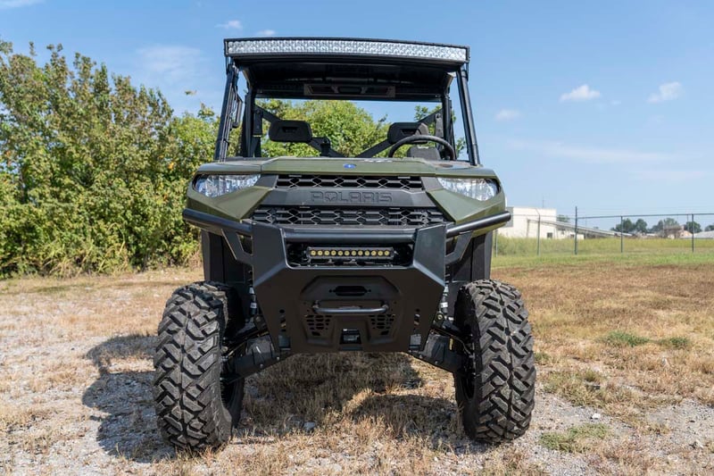 RC LED Light Kit | Bumper Mount | 12" Black Single Row | White DRL | Polaris Ranger XP 1000 (manufacturer page)