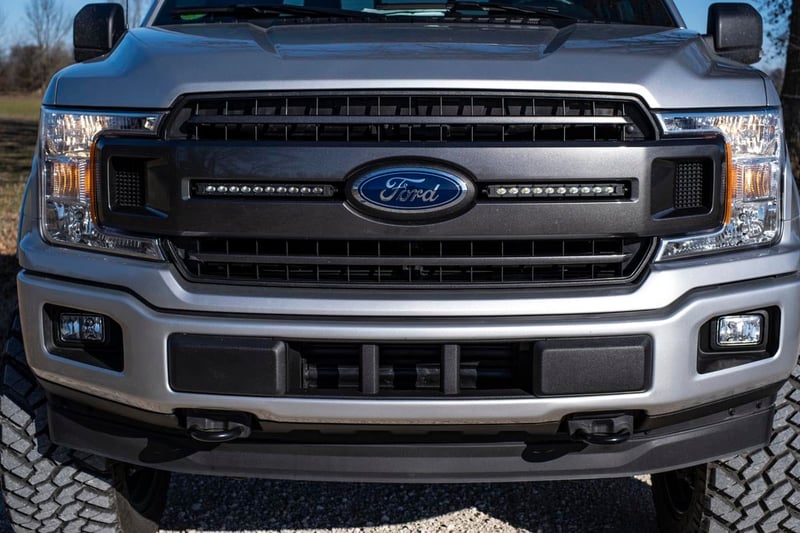 RC LED Light Kit | Grille Mount | 10" Black Slimline Pair | Ford F-150 (18-20) (manufacturer page)